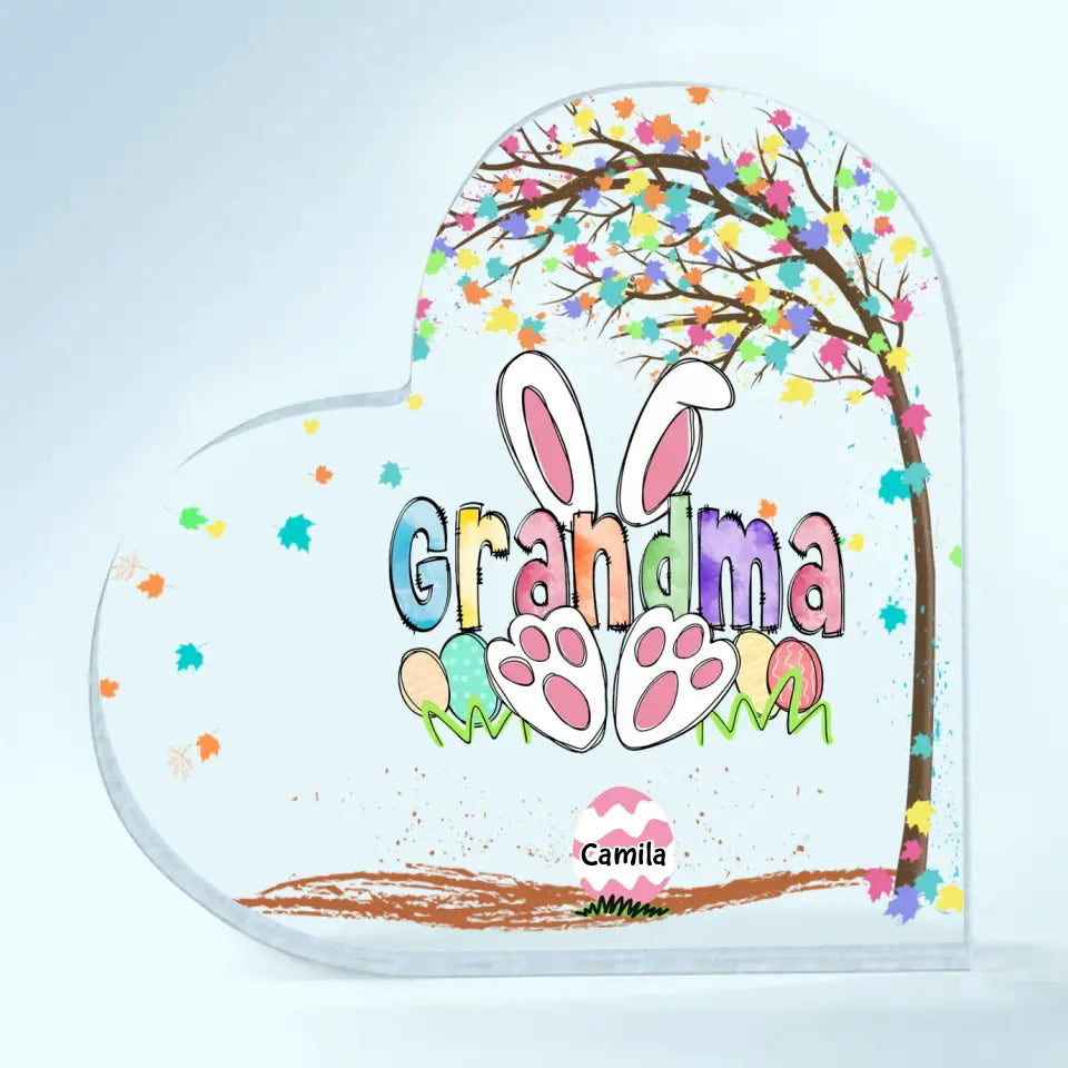 Easter Grandma Bunny - Personalized Custom Heart-shaped Acrylic Plaque - Easter, Mother's Day Gift For Grandma, Mom