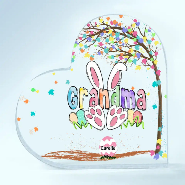 Easter Grandma Bunny - Personalized Custom Heart-shaped Acrylic Plaque - Easter, Mother's Day Gift For Grandma, Mom