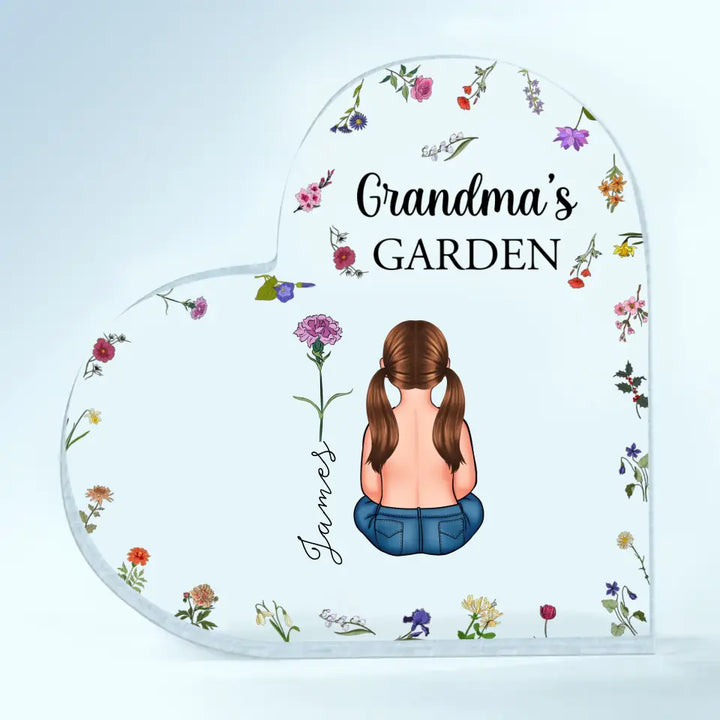 Grandma's Garden - Personalized Custom Heart-shaped Acrylic Plaque - Mother's Day Gift For Grandma, Mom
