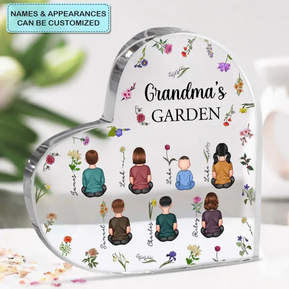Grandma's Garden - Personalized Custom Heart-shaped Acrylic Plaque - Mother's Day Gift For Grandma, Mom