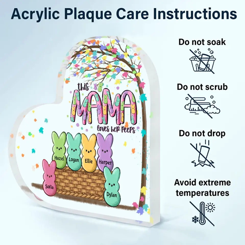 This Grandma Love Her Peeps - Personalized Custom Heart-shaped Acrylic Plaque - Easter Day, Mother's Day Gift For Grandma, Mom