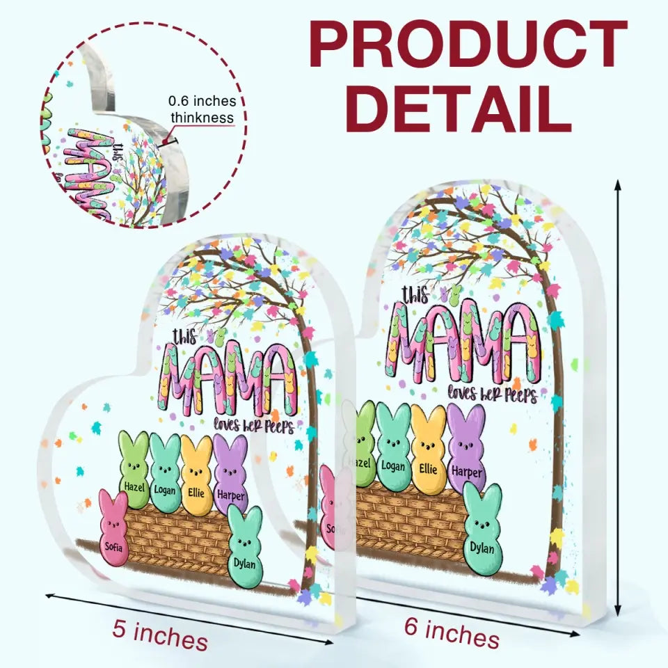 This Grandma Love Her Peeps - Personalized Custom Heart-shaped Acrylic Plaque - Easter Day, Mother's Day Gift For Grandma, Mom