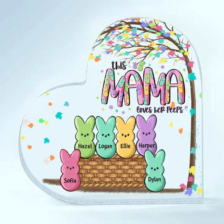 This Grandma Love Her Peeps - Personalized Custom Heart-shaped Acrylic Plaque - Easter Day, Mother's Day Gift For Grandma, Mom