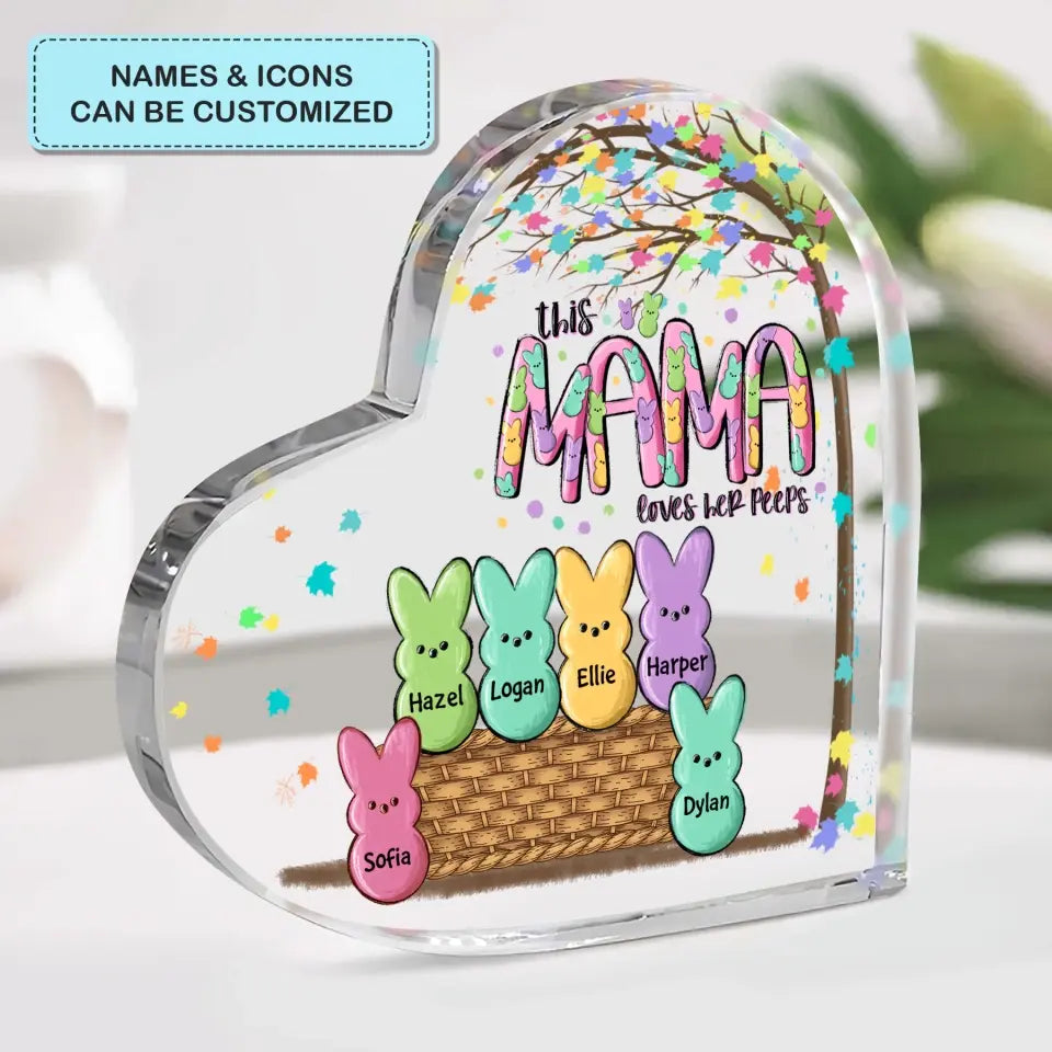 This Grandma Love Her Peeps - Personalized Custom Heart-shaped Acrylic Plaque - Easter Day, Mother's Day Gift For Grandma, Mom