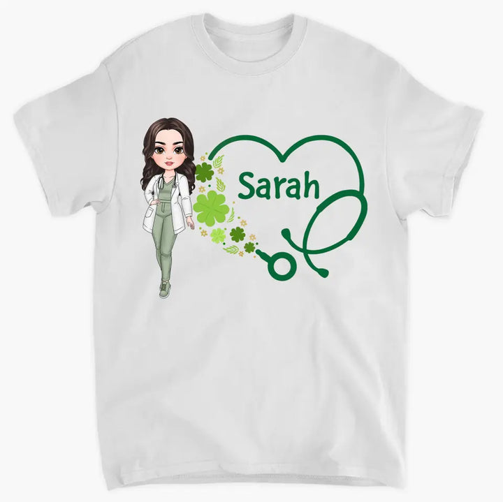Heart Stethoscope Lucky Nurse - Personalized Custom T-shirt - Nurse's Day, Appreciation Gift For Nurse
