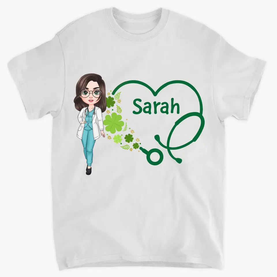 Heart Stethoscope Lucky Nurse - Personalized Custom T-shirt - Nurse's Day, Appreciation Gift For Nurse