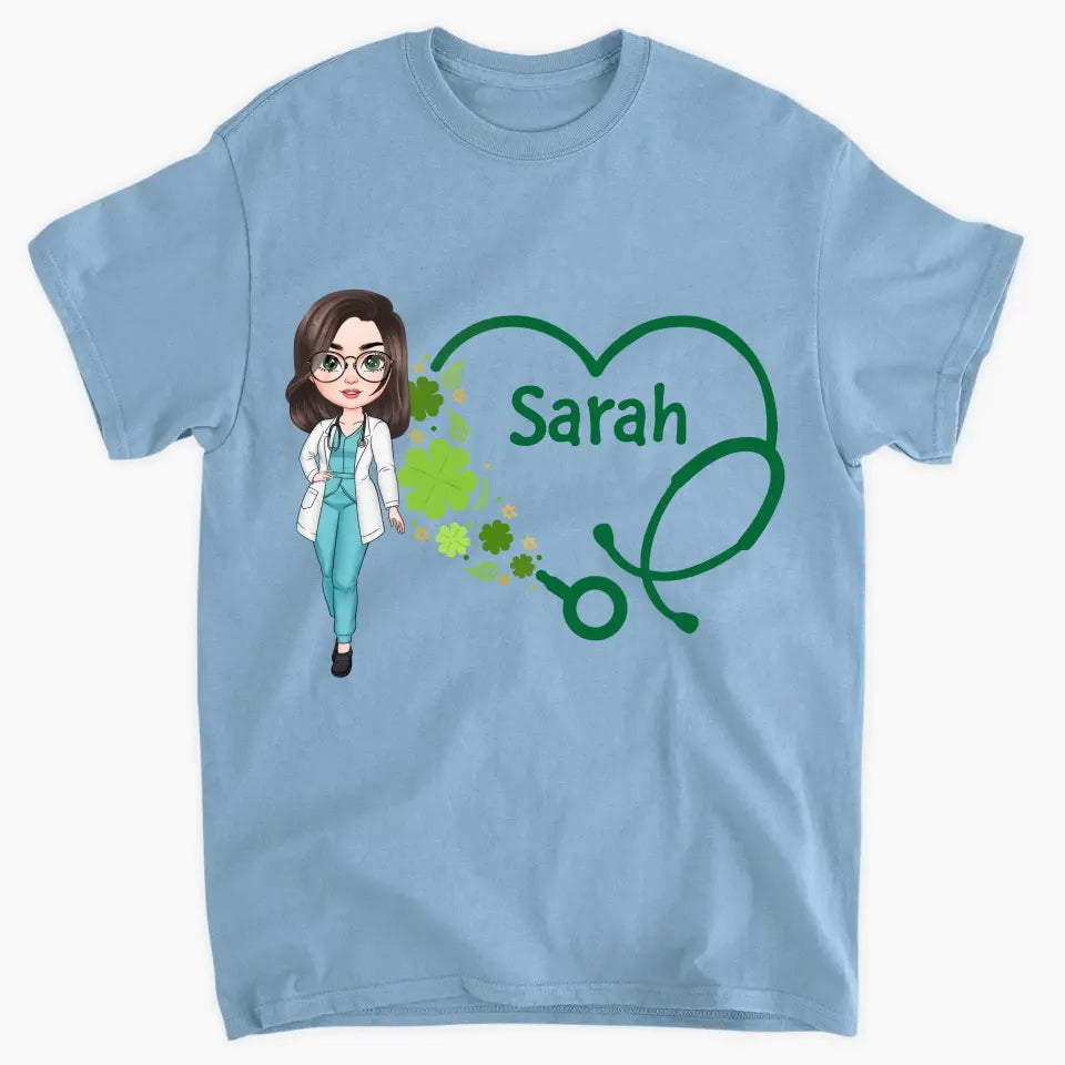 Heart Stethoscope Lucky Nurse - Personalized Custom T-shirt - Nurse's Day, Appreciation Gift For Nurse