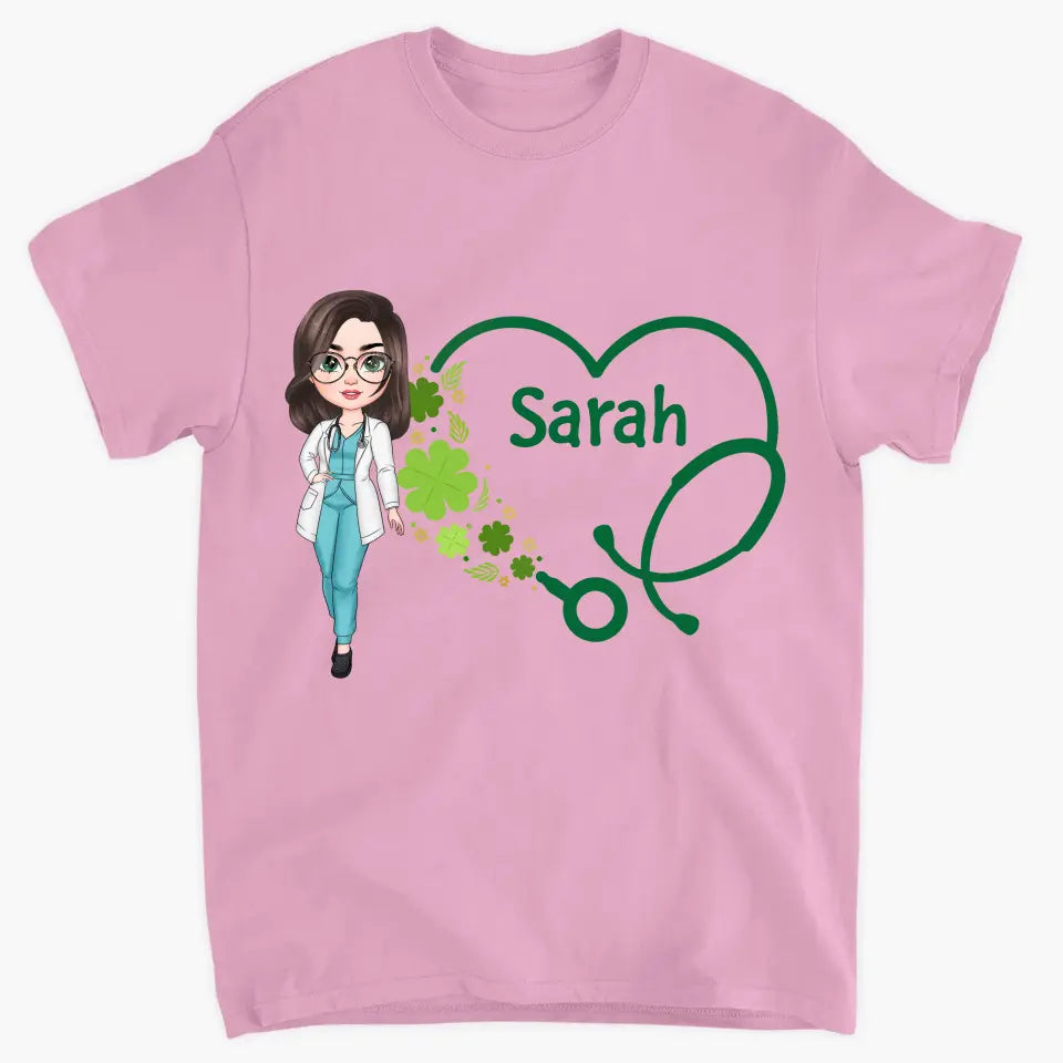 Heart Stethoscope Lucky Nurse - Personalized Custom T-shirt - Nurse's Day, Appreciation Gift For Nurse