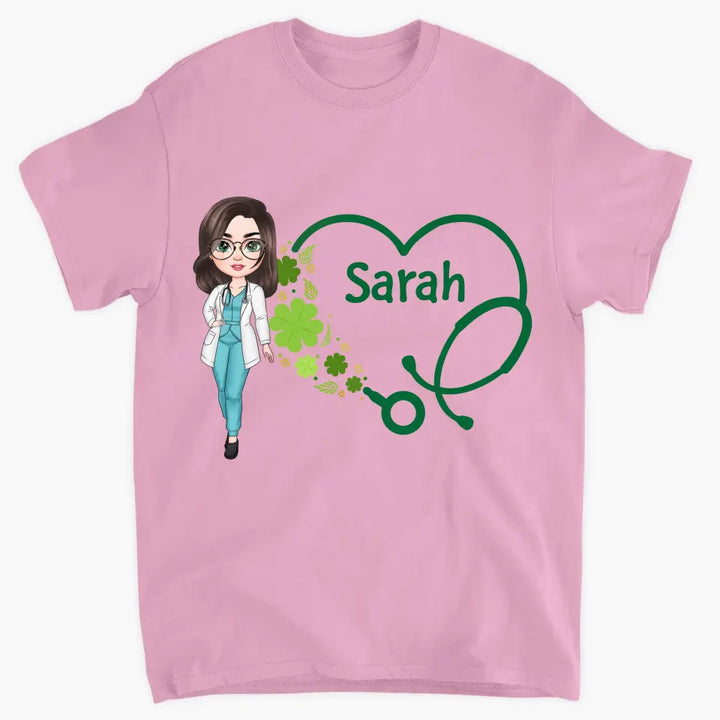 Heart Stethoscope Lucky Nurse - Personalized Custom T-shirt - Nurse's Day, Appreciation Gift For Nurse