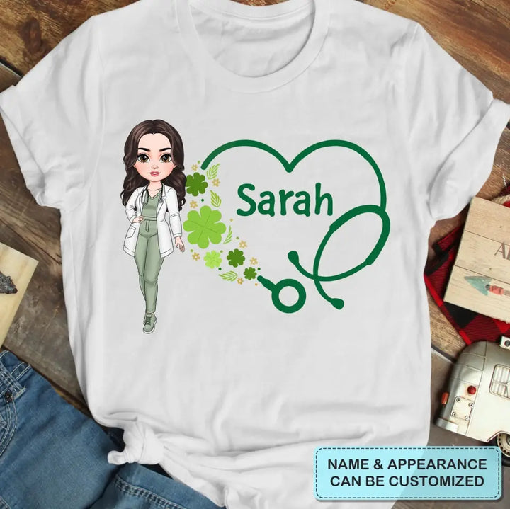 Heart Stethoscope Lucky Nurse - Personalized Custom T-shirt - Nurse's Day, Appreciation Gift For Nurse