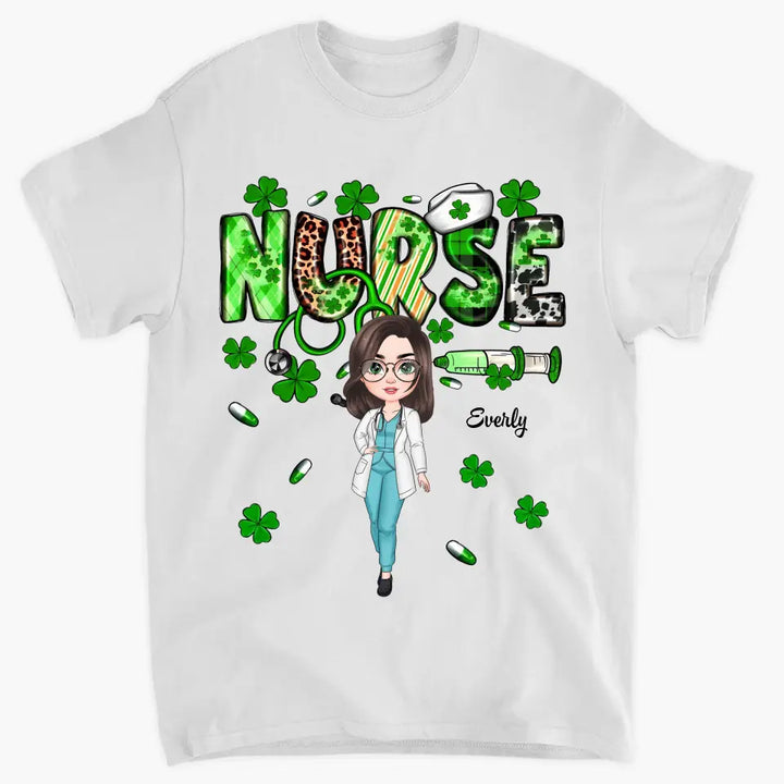 Leopard Shamrock Lucky Nurse - Personalized Custom T-shirt - Appreciation Gift For Nurse