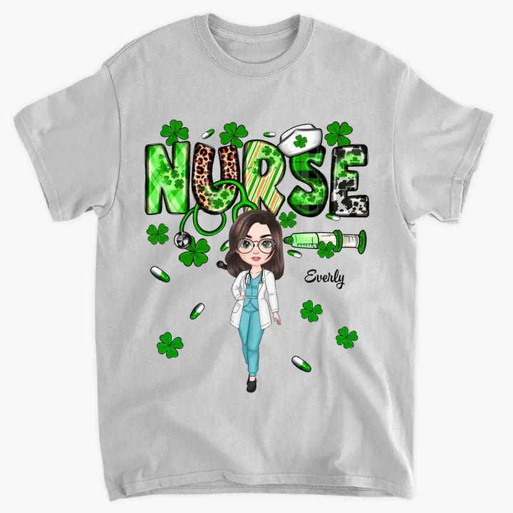 Leopard Shamrock Lucky Nurse - Personalized Custom T-shirt - Appreciation Gift For Nurse