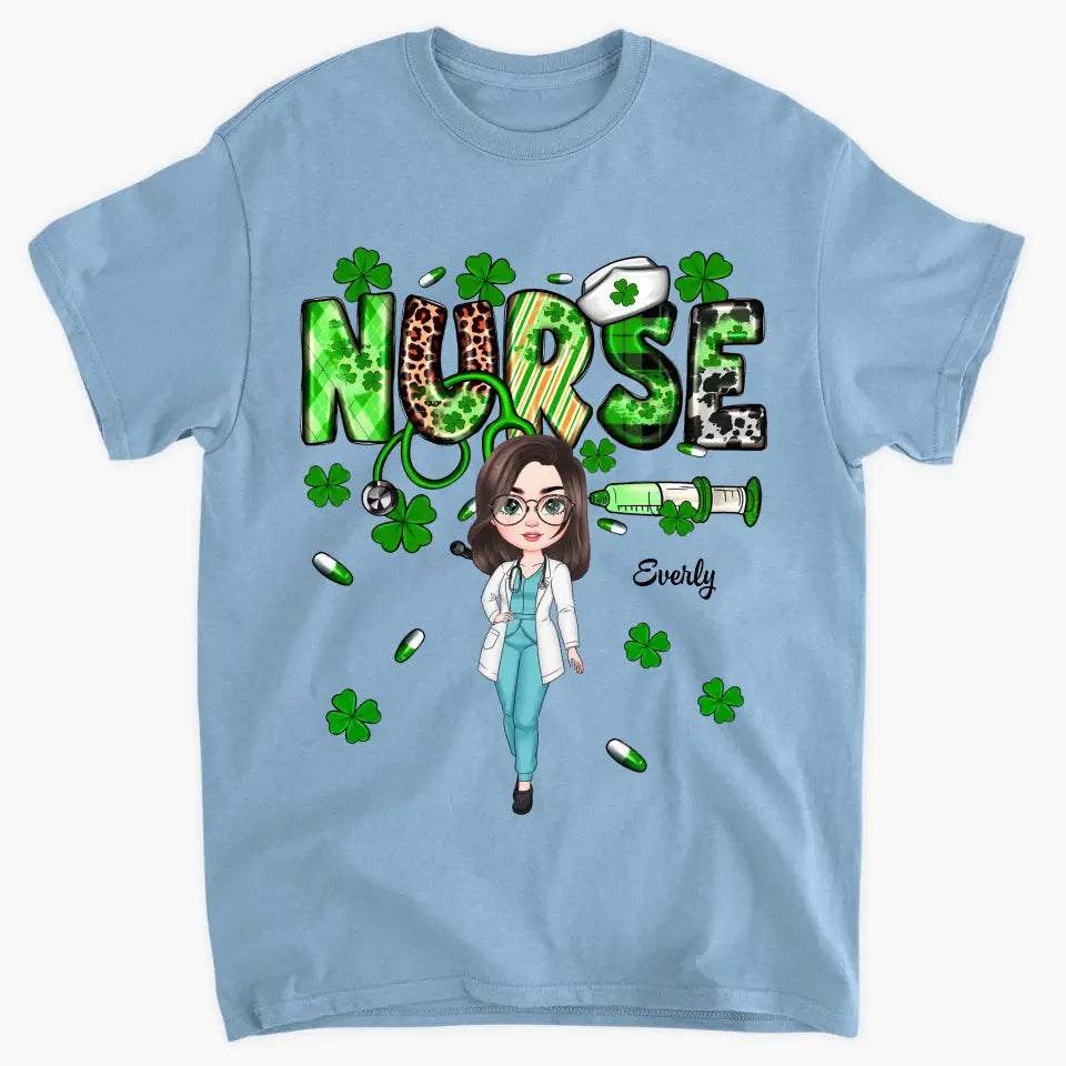 Leopard Shamrock Lucky Nurse - Personalized Custom T-shirt - Appreciation Gift For Nurse