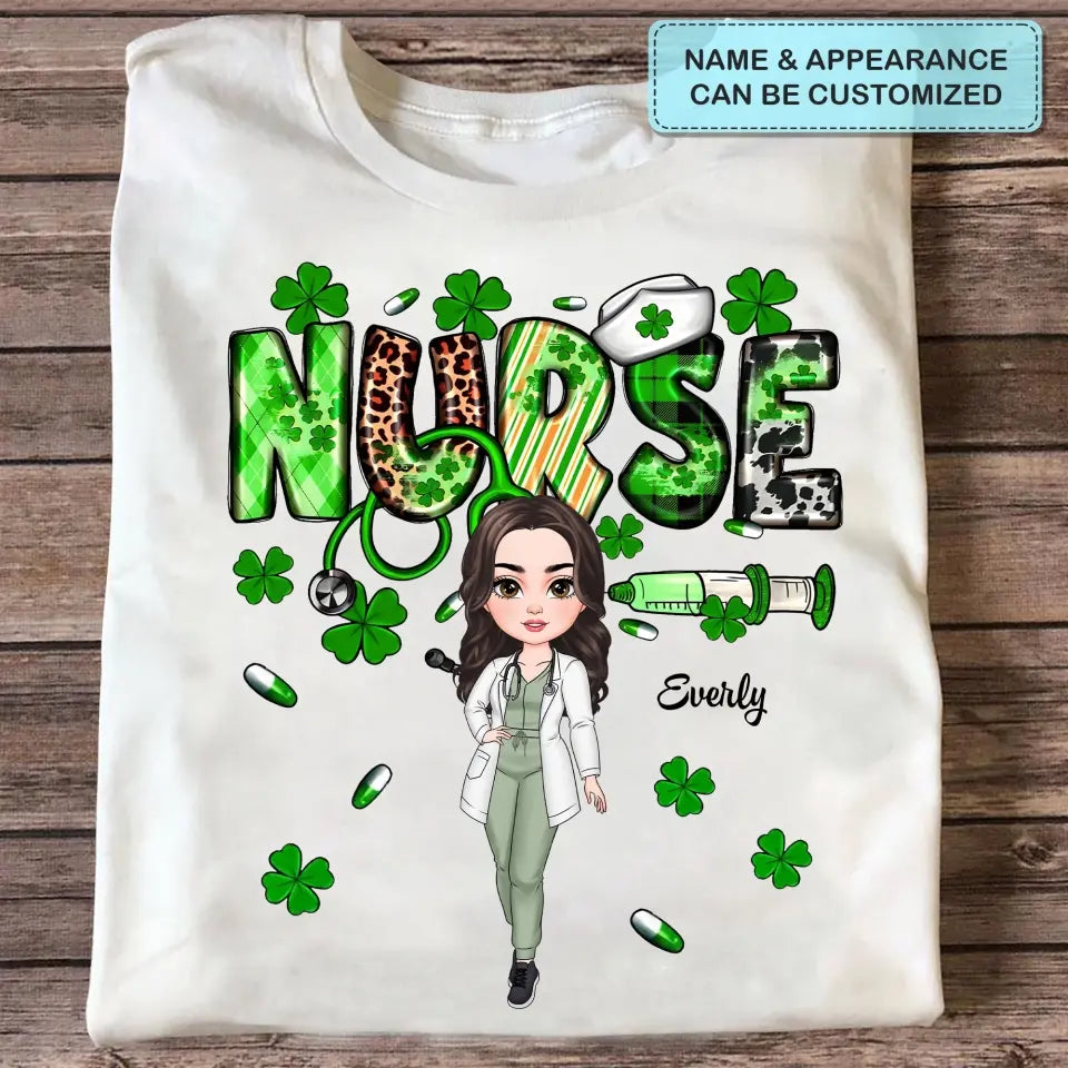 Leopard Shamrock Lucky Nurse - Personalized Custom T-shirt - Appreciation Gift For Nurse