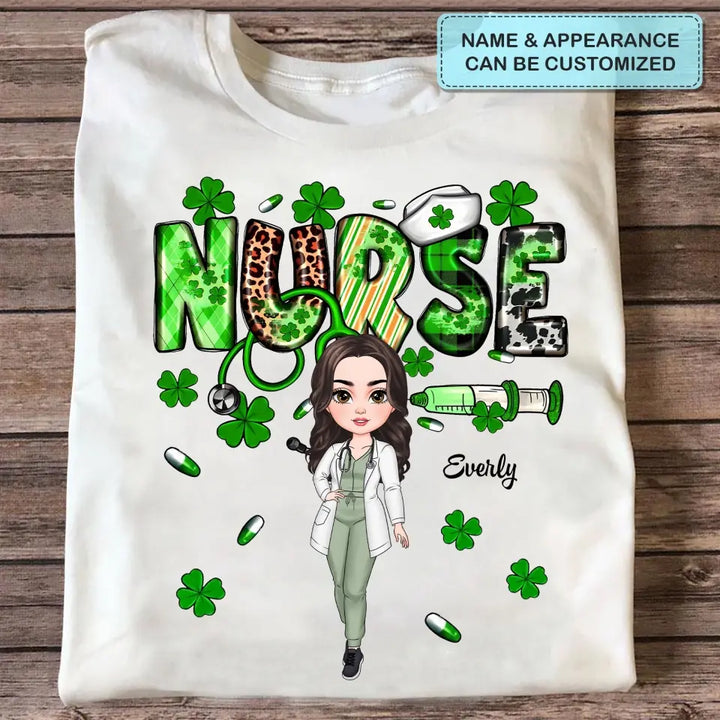 Leopard Shamrock Lucky Nurse - Personalized Custom T-shirt - Appreciation Gift For Nurse