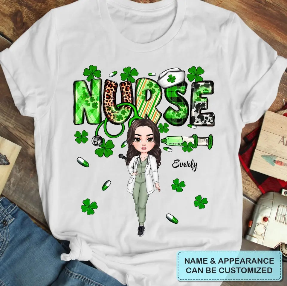 Leopard Shamrock Lucky Nurse - Personalized Custom T-shirt - Appreciation Gift For Nurse
