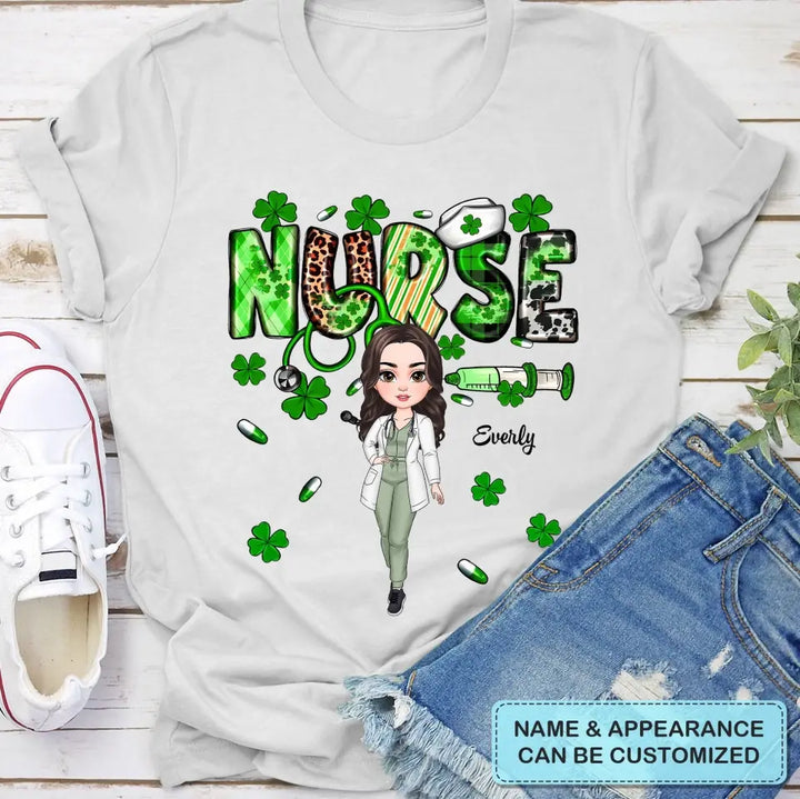 Leopard Shamrock Lucky Nurse - Personalized Custom T-shirt - Appreciation Gift For Nurse