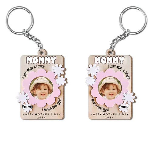 If You Were A Flower I Would Pick You - Personalized Custom Wooden Keychain - Mother's Day Gift For Mom, Grandma, Family Members