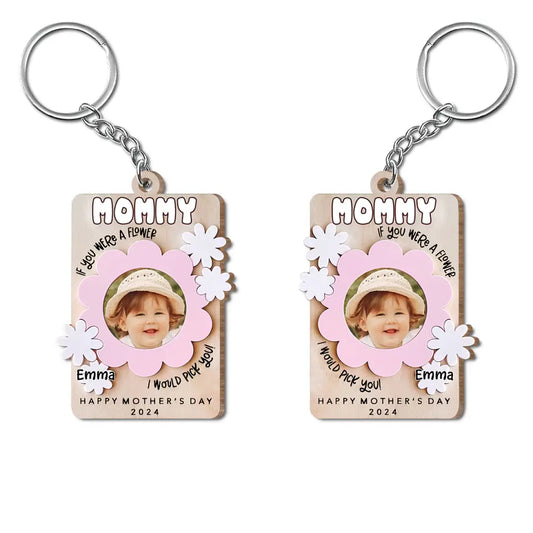 If You Were A Flower I Would Pick You - Personalized Custom Wooden Keychain - Mother's Day Gift For Mom, Grandma, Family Members