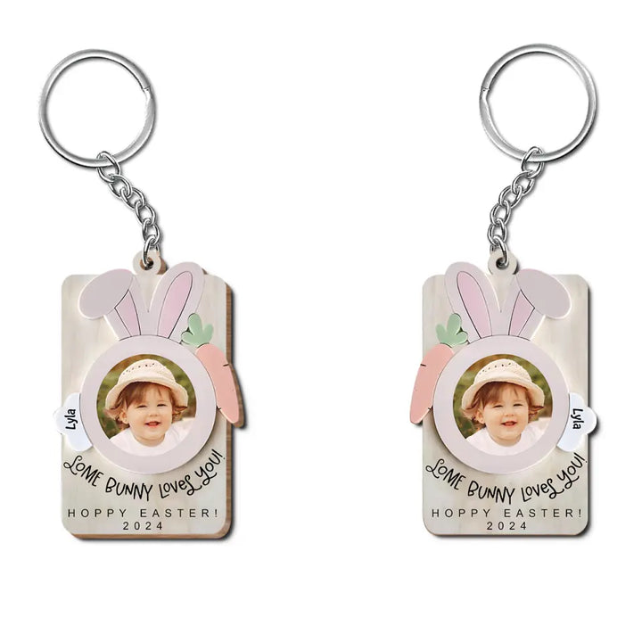 Love Bunny Love You - Personalized Custom Wooden Keychain - Easter Day Gift For Mom, Grandma, Family Members