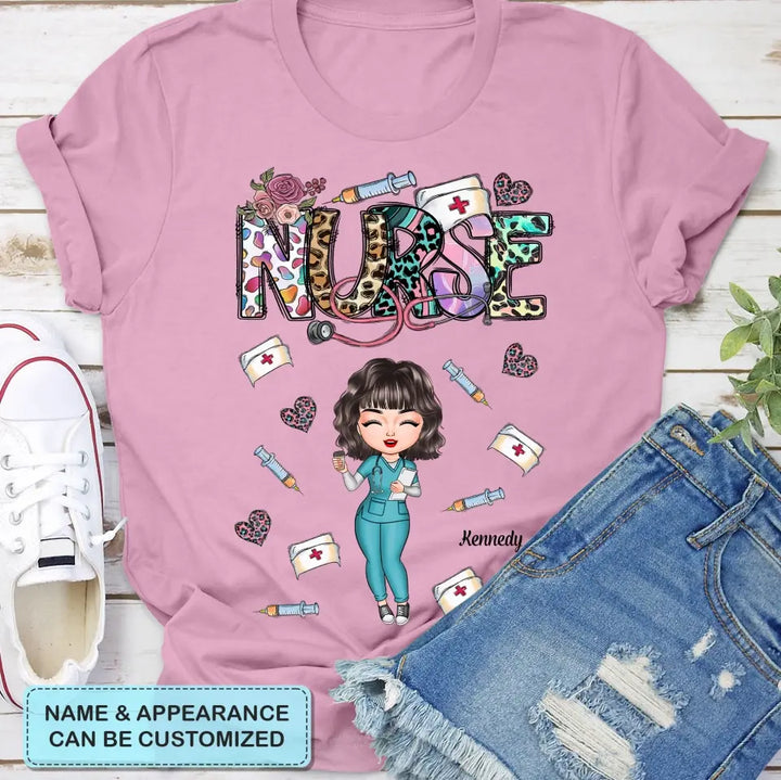 Leopard Nurse Flower - Personalized Custom T-shirt - Nurse's Day, Appreciation Gift For Nurse