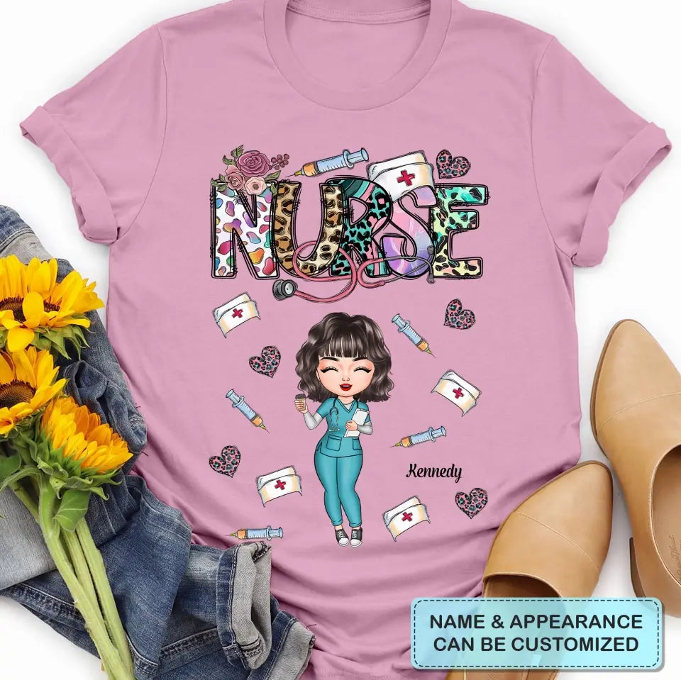 Leopard Nurse Flower - Personalized Custom T-shirt - Nurse's Day, Appreciation Gift For Nurse