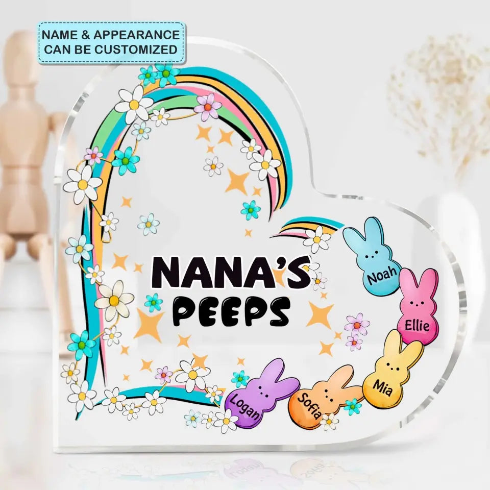 Nana Peeps - Personalized Custom Heart-shaped Acrylic Plaque - Gift For Family Members, Grandma