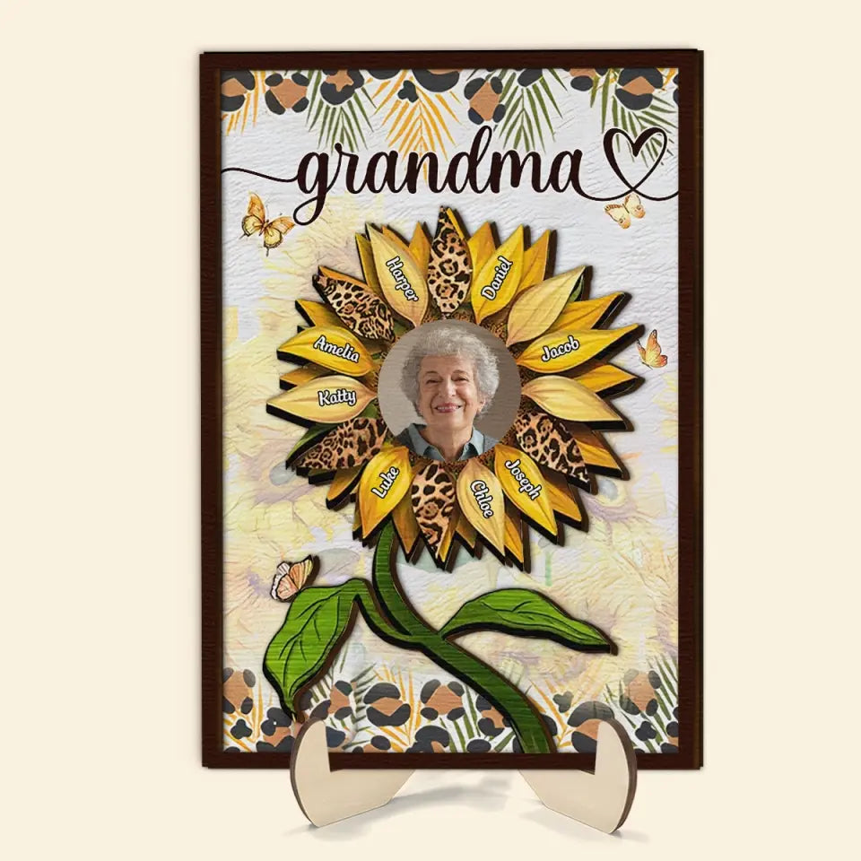 Grandma Sunflower - Personalized Custom 2-Layer Wooden Plaque - Mother's Day Gift For Grandma