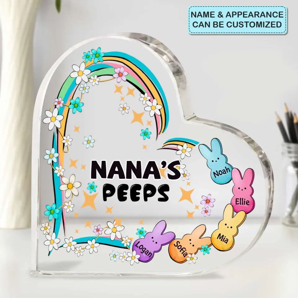 Nana Peeps - Personalized Custom Heart-shaped Acrylic Plaque - Gift For Family Members, Grandma