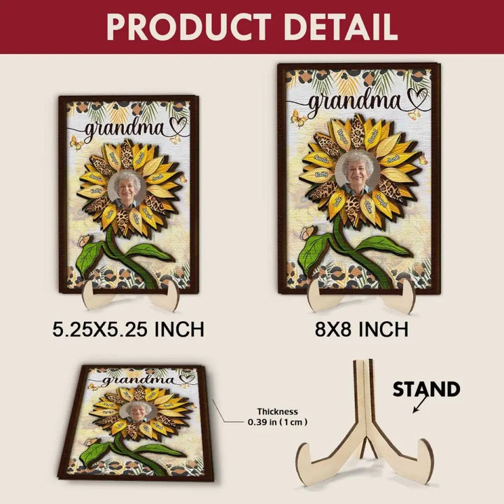 Grandma Sunflower - Personalized Custom 2-Layer Wooden Plaque - Mother's Day Gift For Grandma