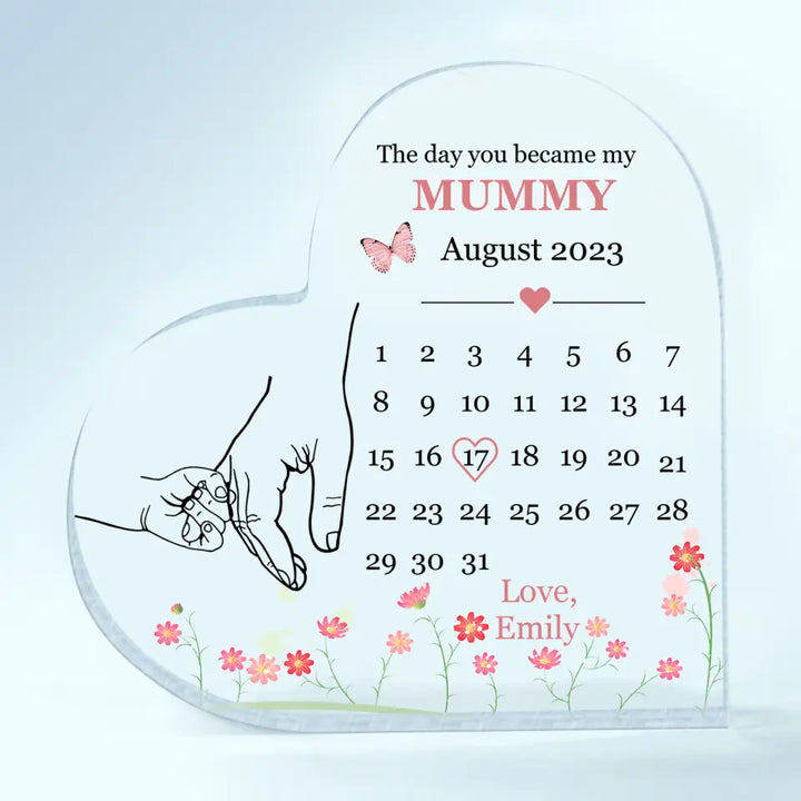 The Day You Become My Mommy - Personalized Custom Heart-shaped Acrylic Plaque -  Mother's Day Gift For Mom, Family Members