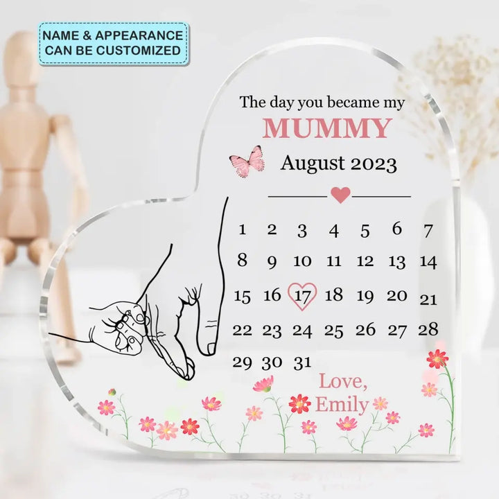 The Day You Become My Mommy - Personalized Custom Heart-shaped Acrylic Plaque -  Mother's Day Gift For Mom, Family Members