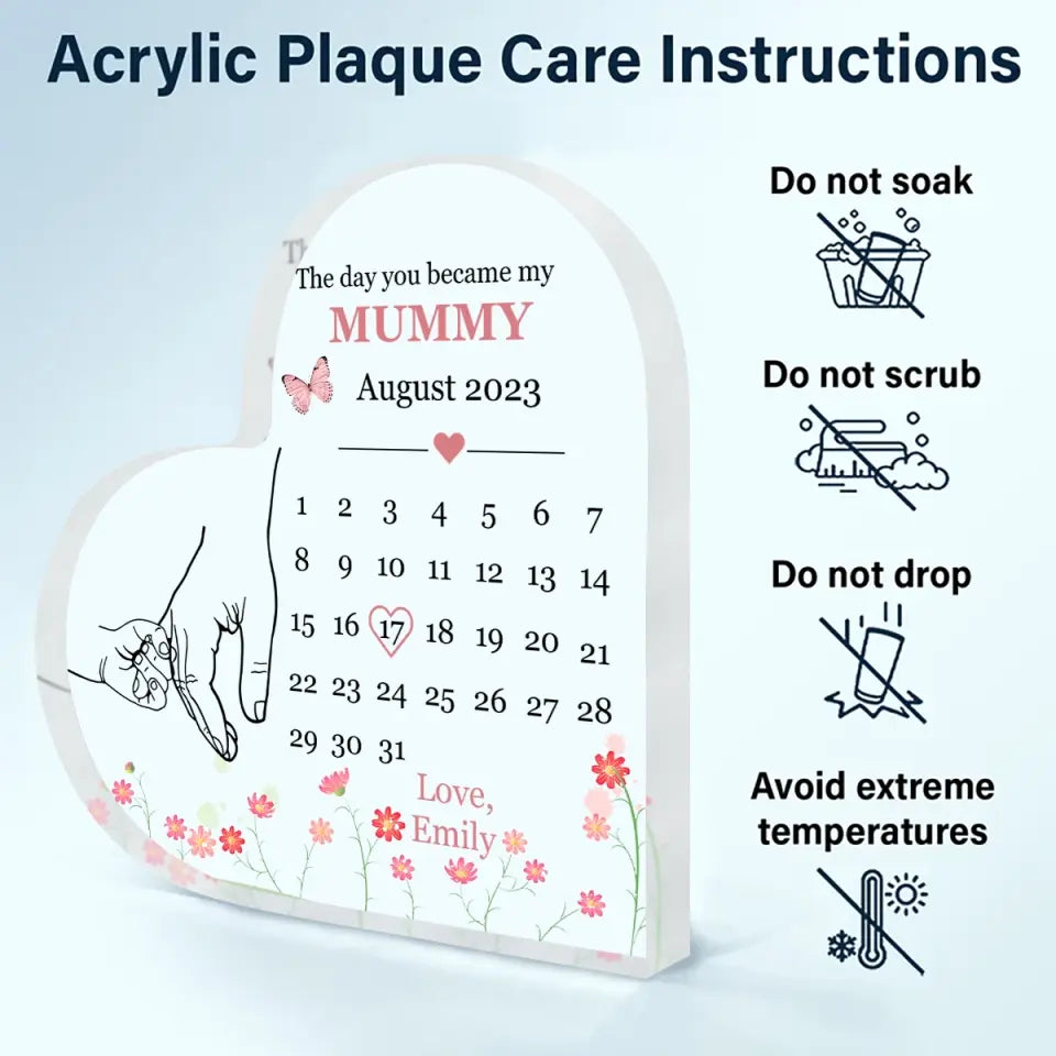 The Day You Become My Mommy - Personalized Custom Heart-shaped Acrylic Plaque -  Mother's Day Gift For Mom, Family Members