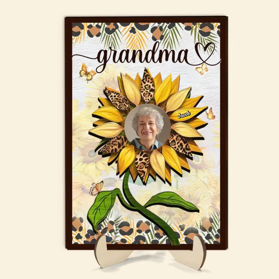 Grandma Sunflower - Personalized Custom 2-Layer Wooden Plaque - Mother's Day Gift For Grandma