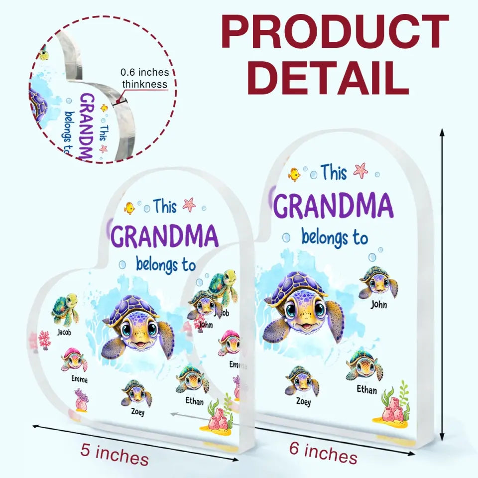 Love Being Grandma Turtle - Personalized Custom Heart-shaped Acrylic Plaque -  Mother's Day Gift For Grandma