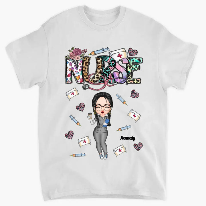 Leopard Nurse Flower - Personalized Custom T-shirt - Nurse's Day, Appreciation Gift For Nurse