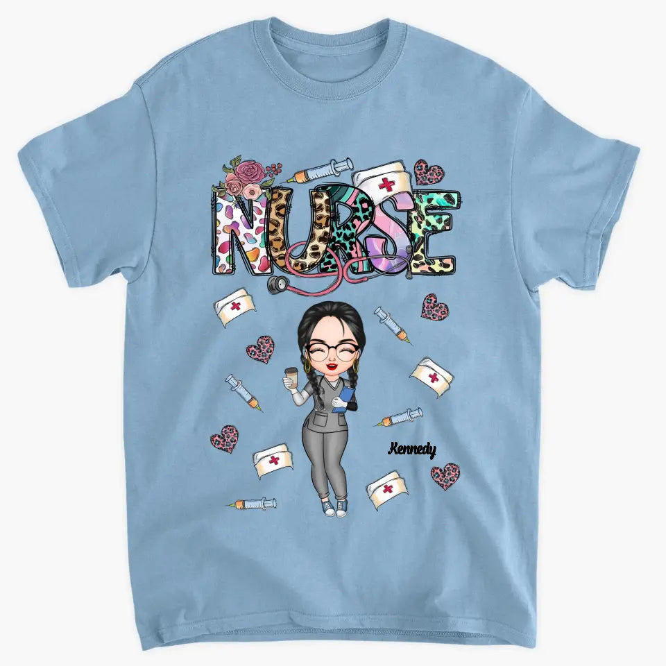 Leopard Nurse Flower - Personalized Custom T-shirt - Nurse's Day, Appreciation Gift For Nurse