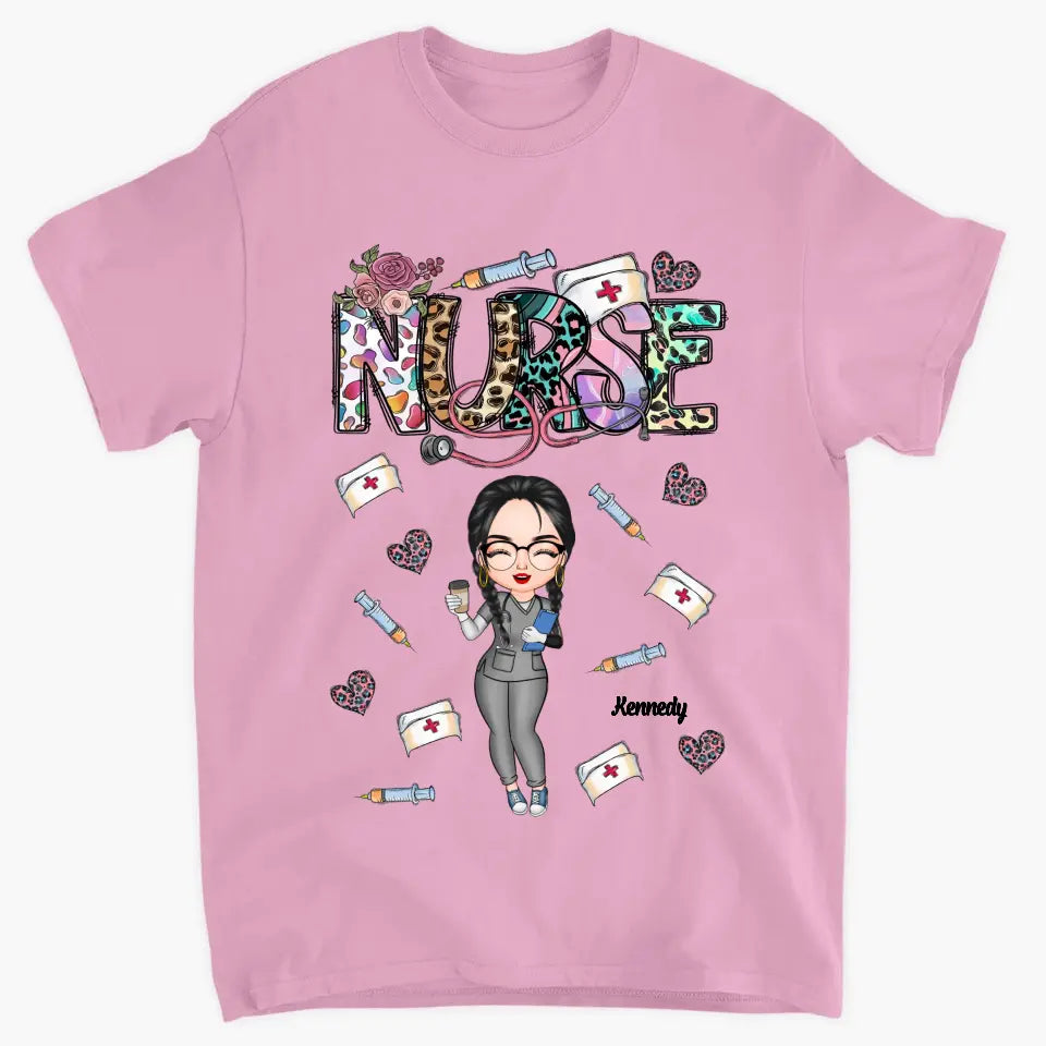 Leopard Nurse Flower - Personalized Custom T-shirt - Nurse's Day, Appreciation Gift For Nurse