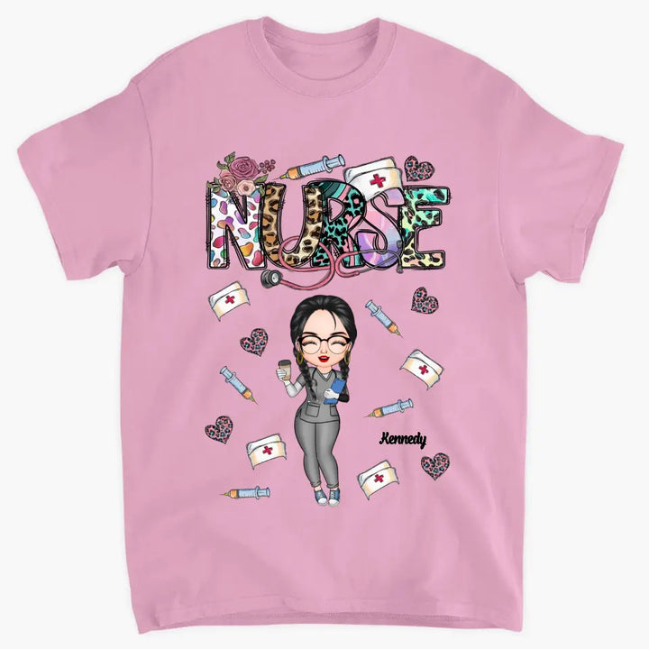 Leopard Nurse Flower - Personalized Custom T-shirt - Nurse's Day, Appreciation Gift For Nurse