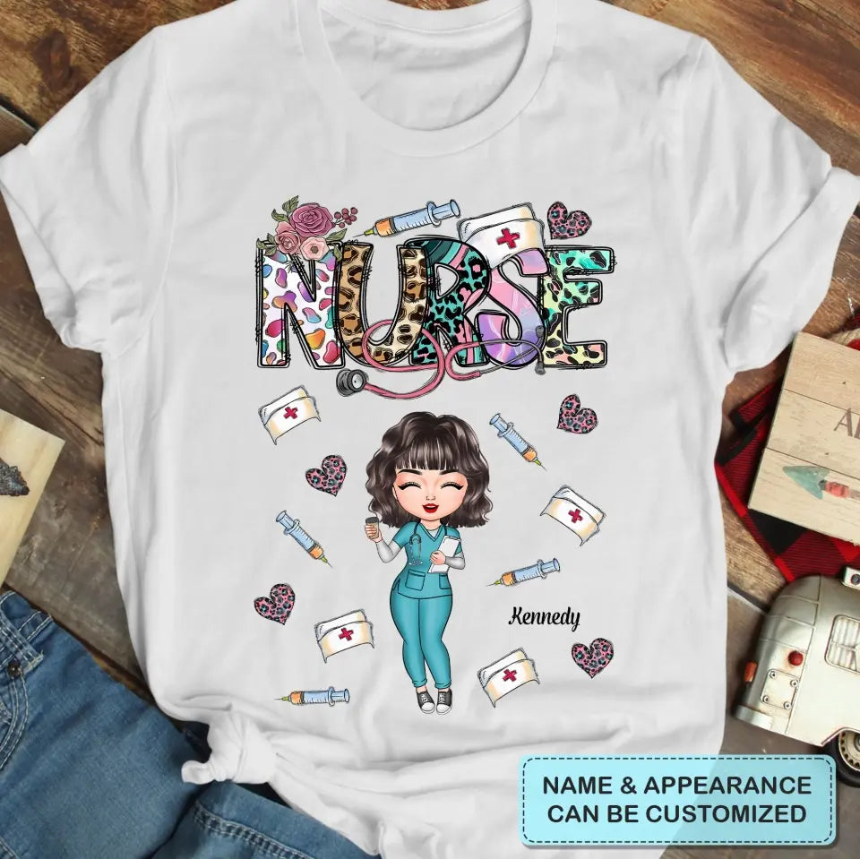 Leopard Nurse Flower - Personalized Custom T-shirt - Nurse's Day, Appreciation Gift For Nurse
