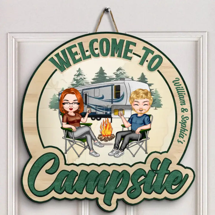 Welcome To Our Campsite - Personalized Custom Door Sign - Gift For Camping Lover, Camper, Couple
