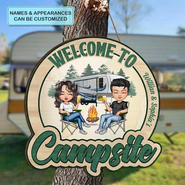 Welcome To Our Campsite - Personalized Custom Door Sign - Gift For Camping Lover, Camper, Couple