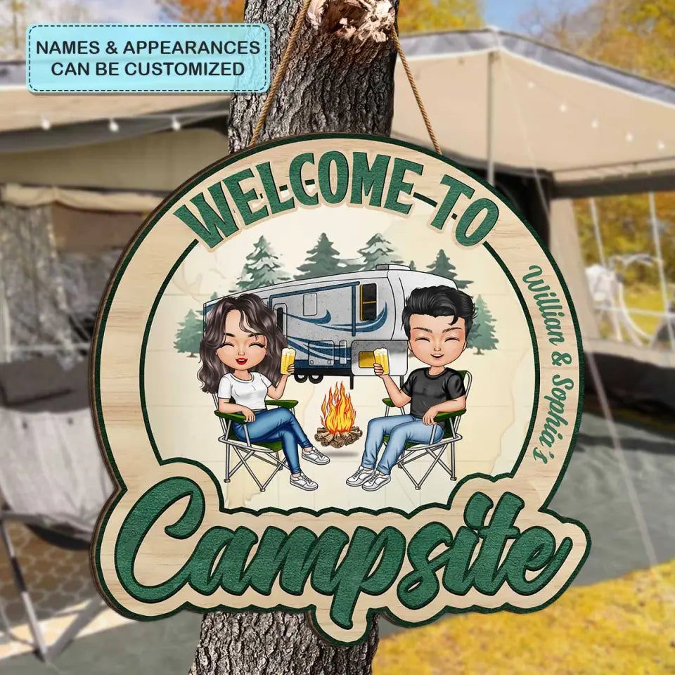Welcome To Our Campsite - Personalized Custom Door Sign - Gift For Camping Lover, Camper, Couple