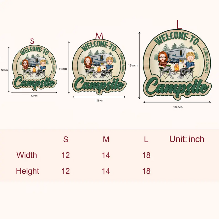 Welcome To Our Campsite - Personalized Custom Door Sign - Gift For Camping Lover, Camper, Couple