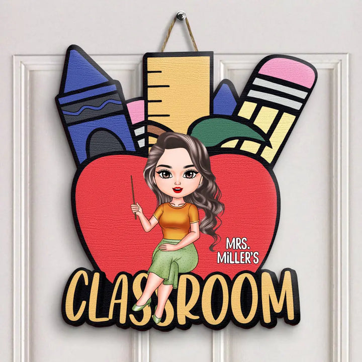 Red Apple Teacher Classroom - Personalized Custom Door Sign - Teacher's Day, Appreciation Gift For Teacher