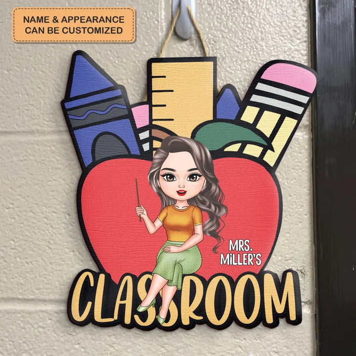 Red Apple Teacher Classroom - Personalized Custom Door Sign - Teacher's Day, Appreciation Gift For Teacher