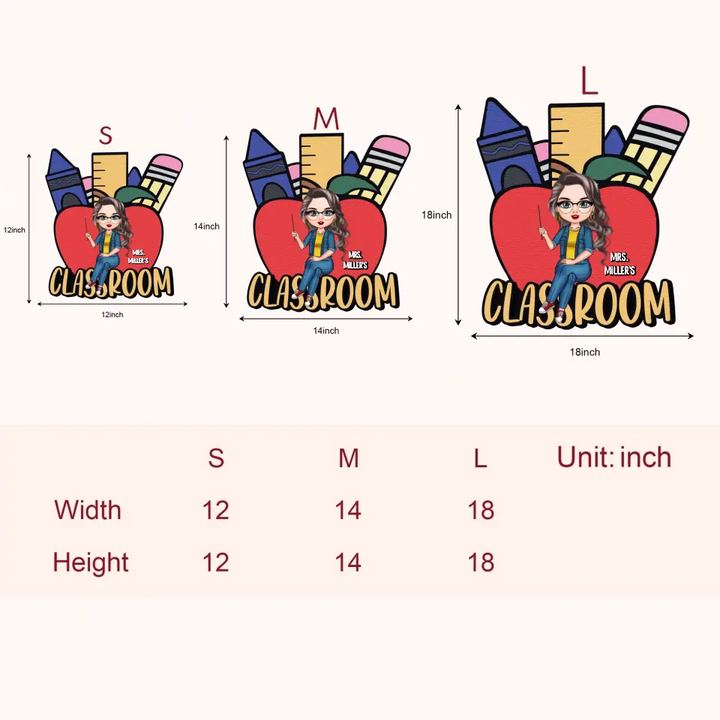 Red Apple Teacher Classroom - Personalized Custom Door Sign - Teacher's Day, Appreciation Gift For Teacher