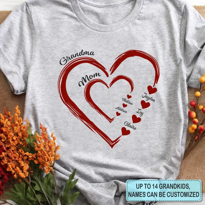 Mom Grandma Heart - Personalized Custom T-shirt - Mother's Day, Gift For Mom, Grandma