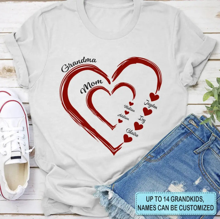 Mom Grandma Heart - Personalized Custom T-shirt - Mother's Day, Gift For Mom, Grandma