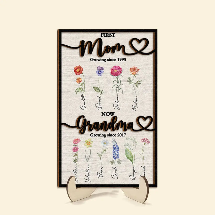 First Mom Now Grandma - Personalized Custom 2-Layer Wooden Plaque - Mother's Day Gift For Grandma, Family Members